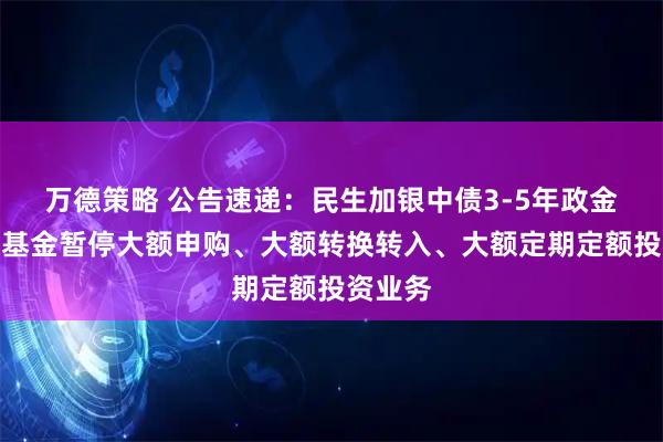万德策略 公告速递：民生加银中债3-5年政金债指数基金暂停大额申购、大额转换转入、大额定期定额投资业务